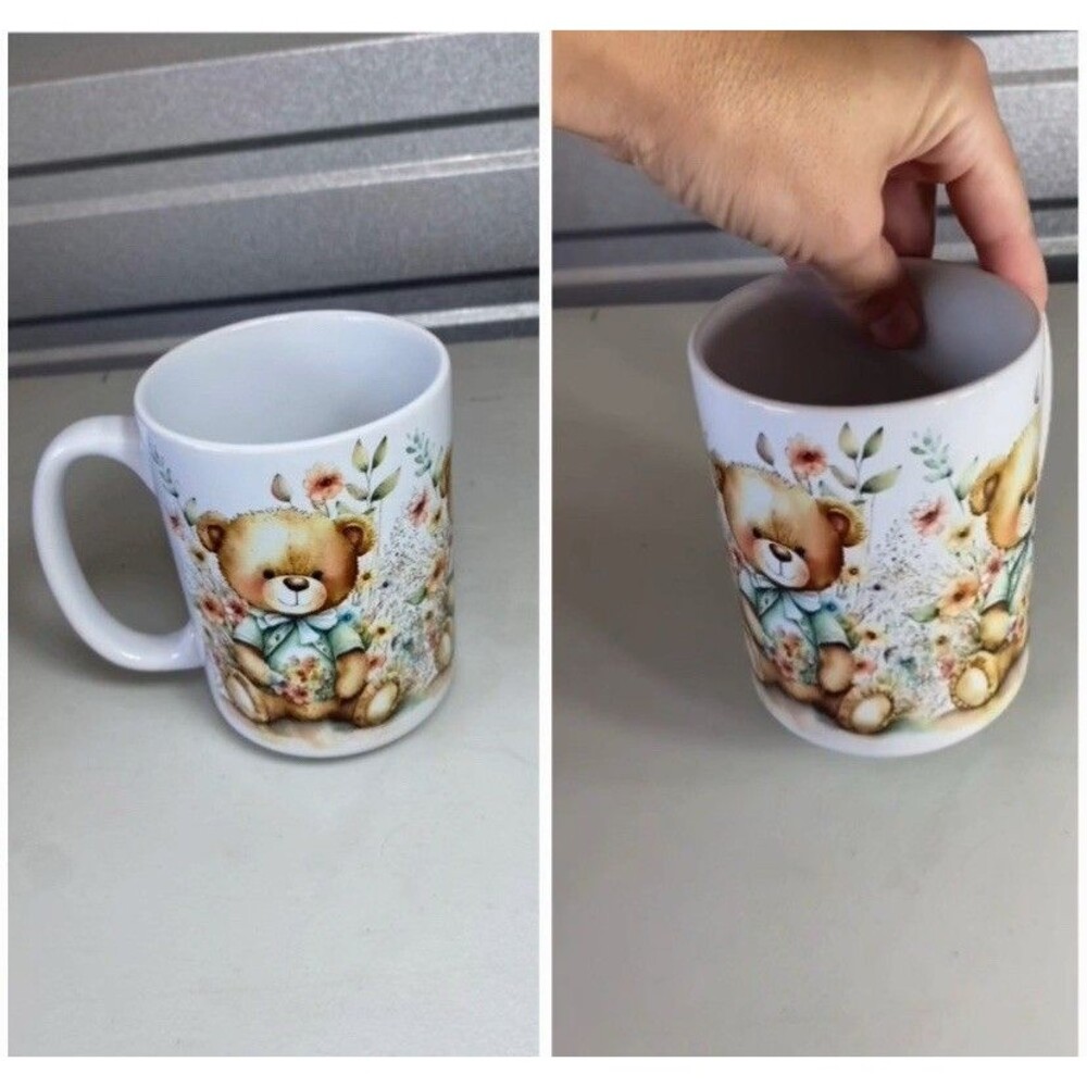 Cute Teddy Bear Floral Ceramic Mug | Cottagecore Nursery Cup